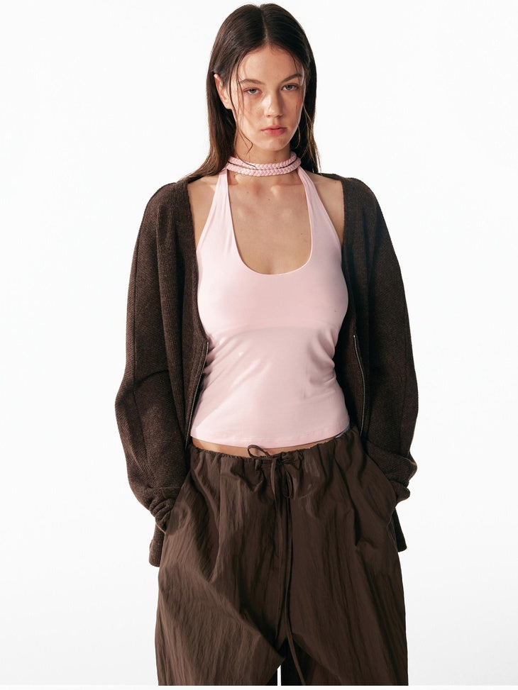 ALINNVSTUDIO Soft Modal Fabric Minimalist Slim Fit U Neck Halter Cropped Women Tank Tops