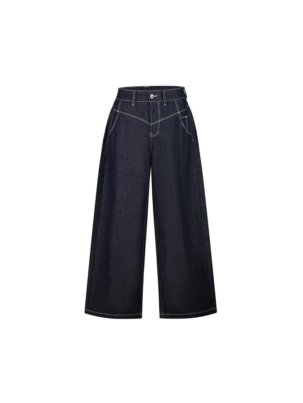 DeleteEx Dark Indigo Original Denim Relaxed Natural Waist Loose Casual Wide Leg Jeans