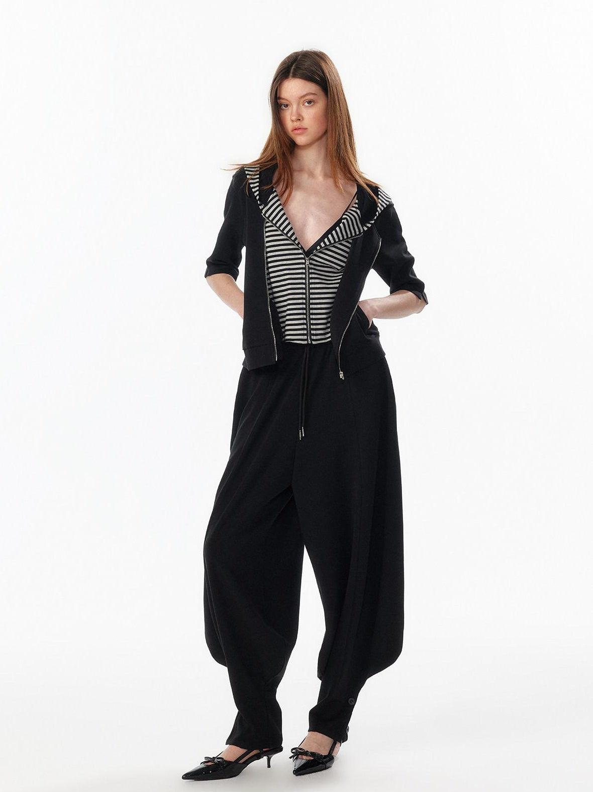 ALINNVSTUDIO Waist Slimming Cropped Zip Patchwork Raglan Hooded Pocket Ribbed Women Hoodie