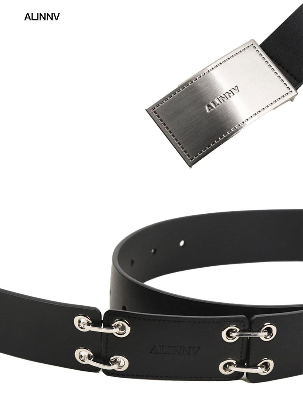 ALINNVSTUDIO Smooth Two Layer Cowhide Leather Alloy Buckle Versatile Unisex Black Belts