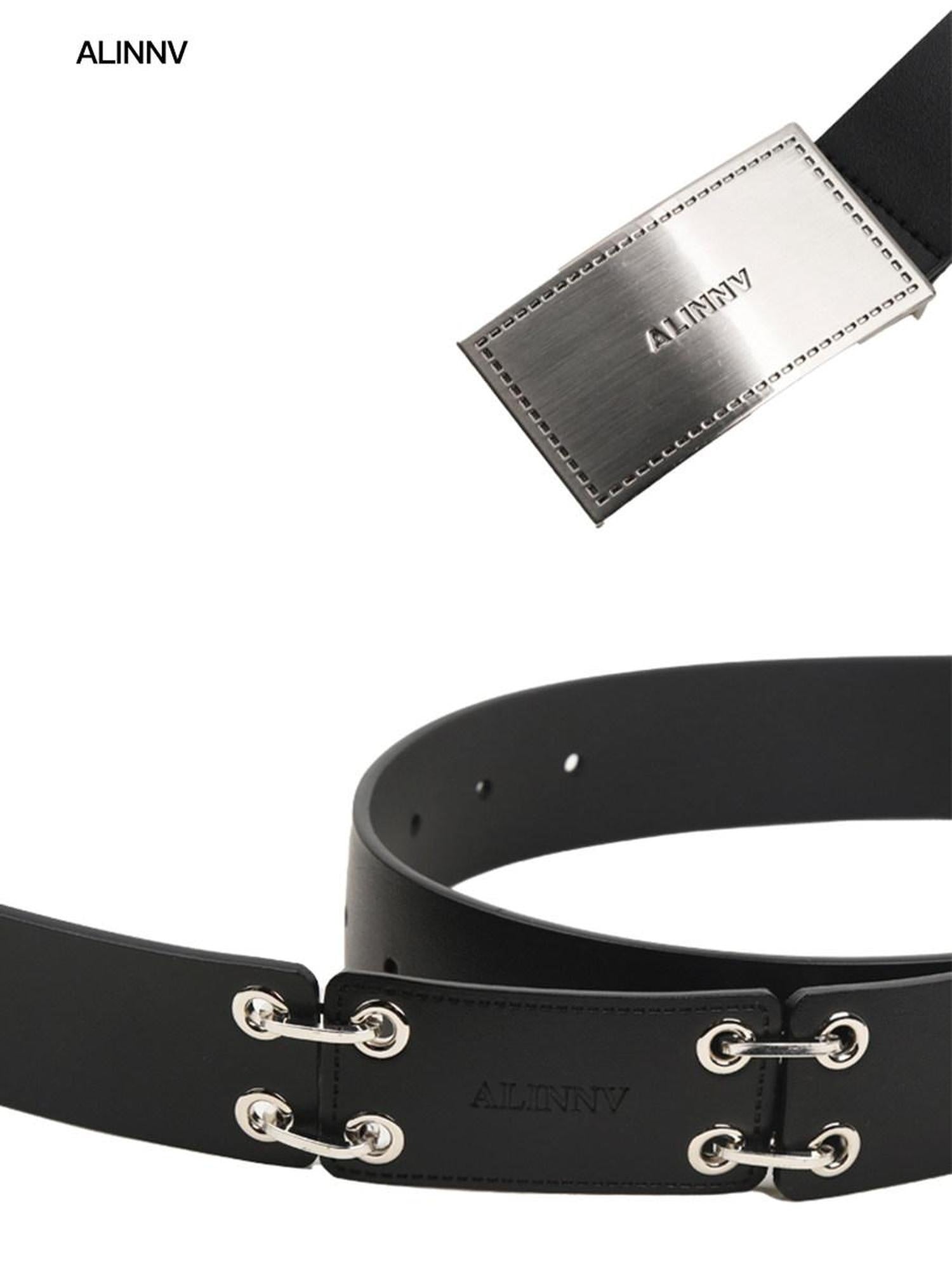ALINNVSTUDIO Smooth Two Layer Cowhide Leather Alloy Buckle Versatile Unisex Black Belts