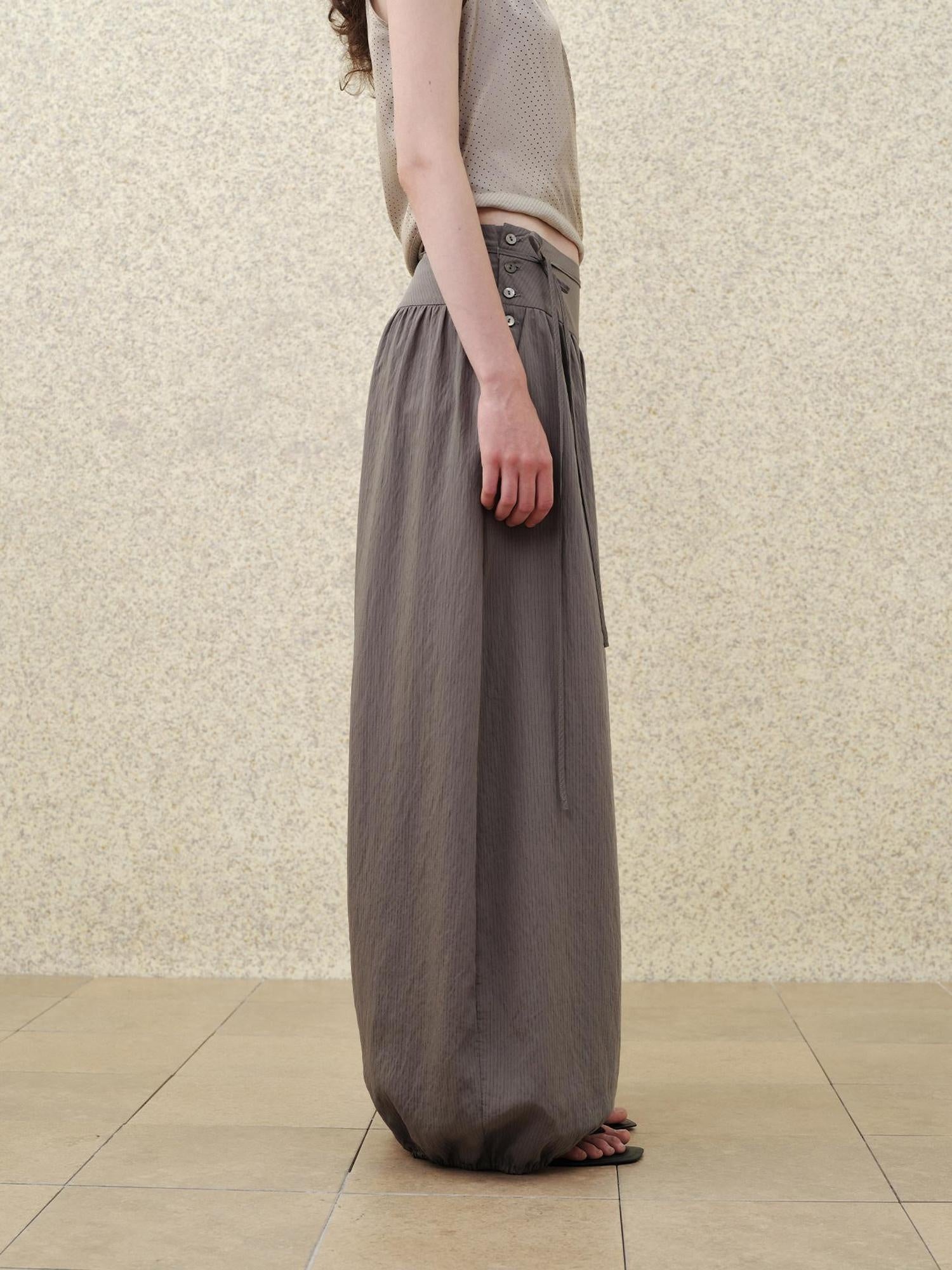 someonesometimes Soft Modal Loose Lantern Natural Waist Button Smoky Grey Wide Leg Pants