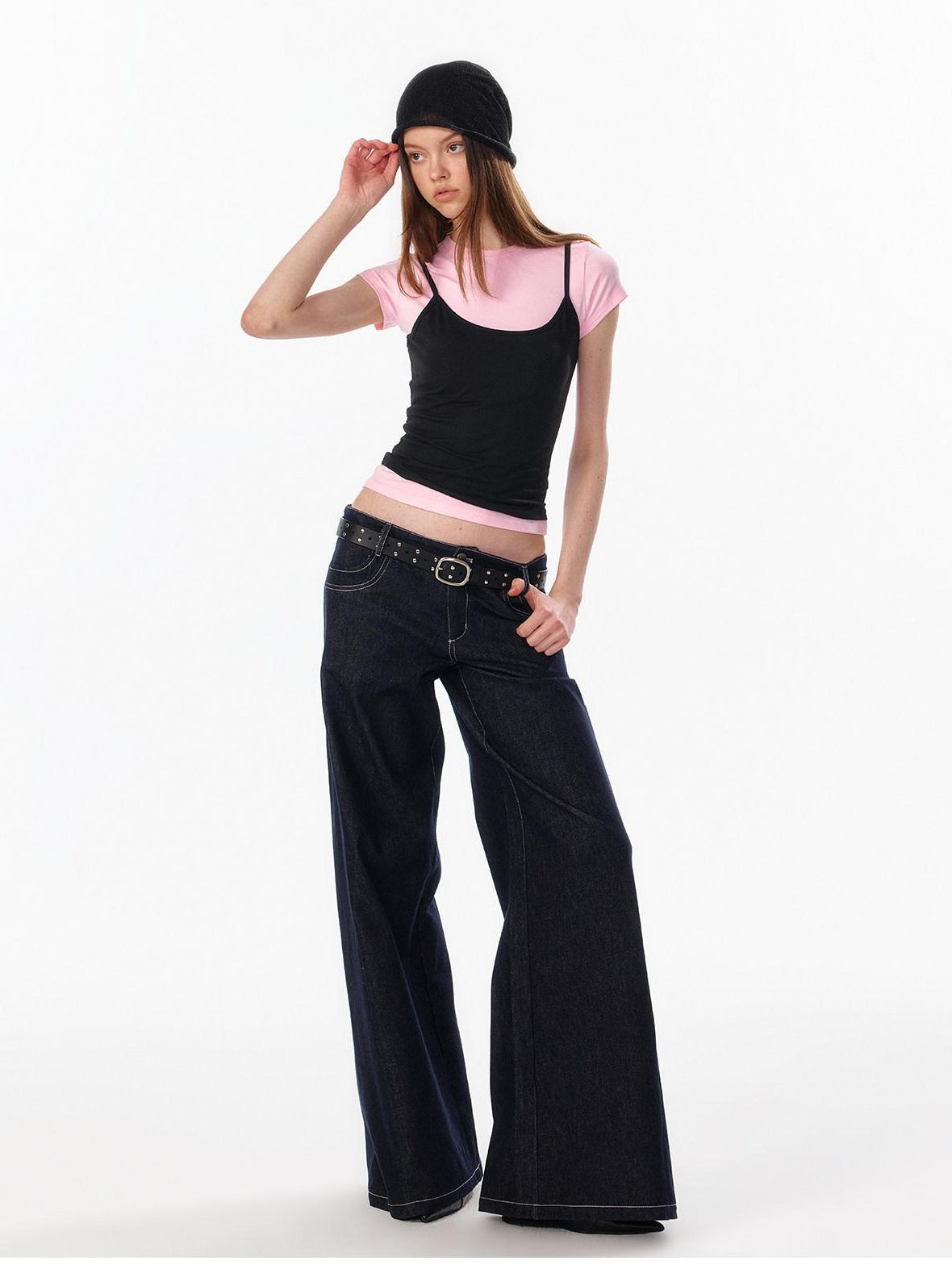 ALINNVSTUDIO Soft Cotton Low Rise Button Fly Loose Fit Women Classic Straight Leg Jeans