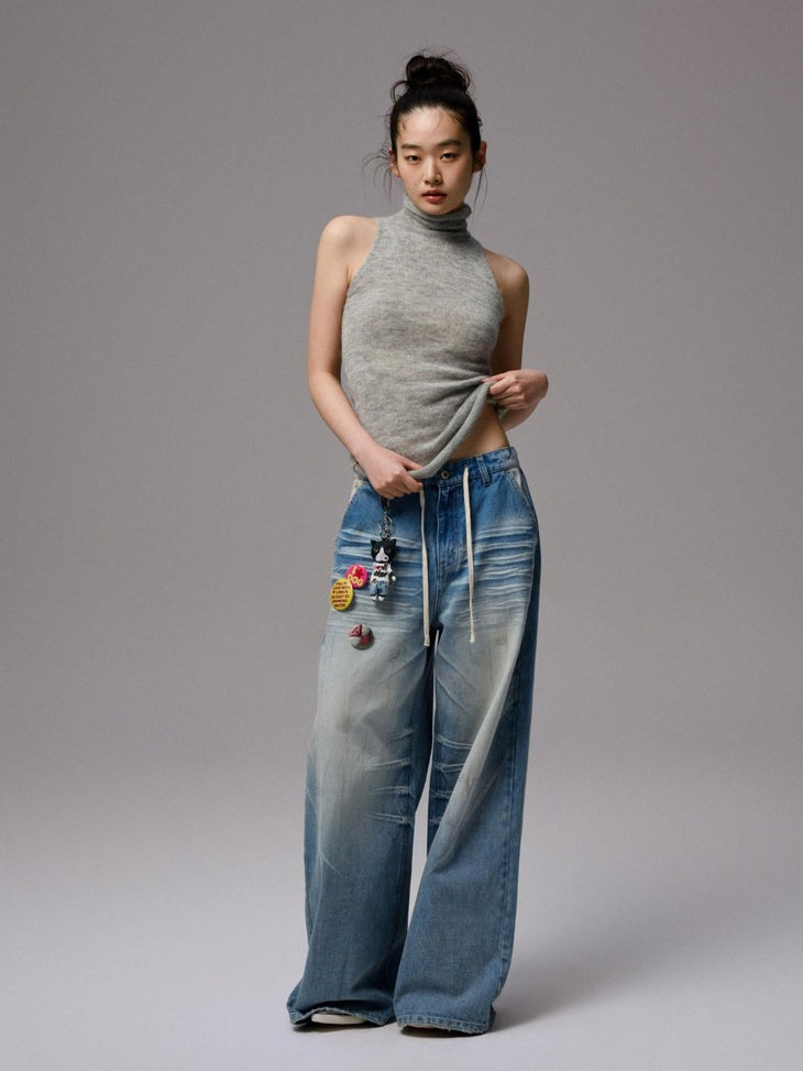 1JINN STUDIO Soft Mohair Wool Blend High Neck Slim Racerback Casual Women Tank Tops