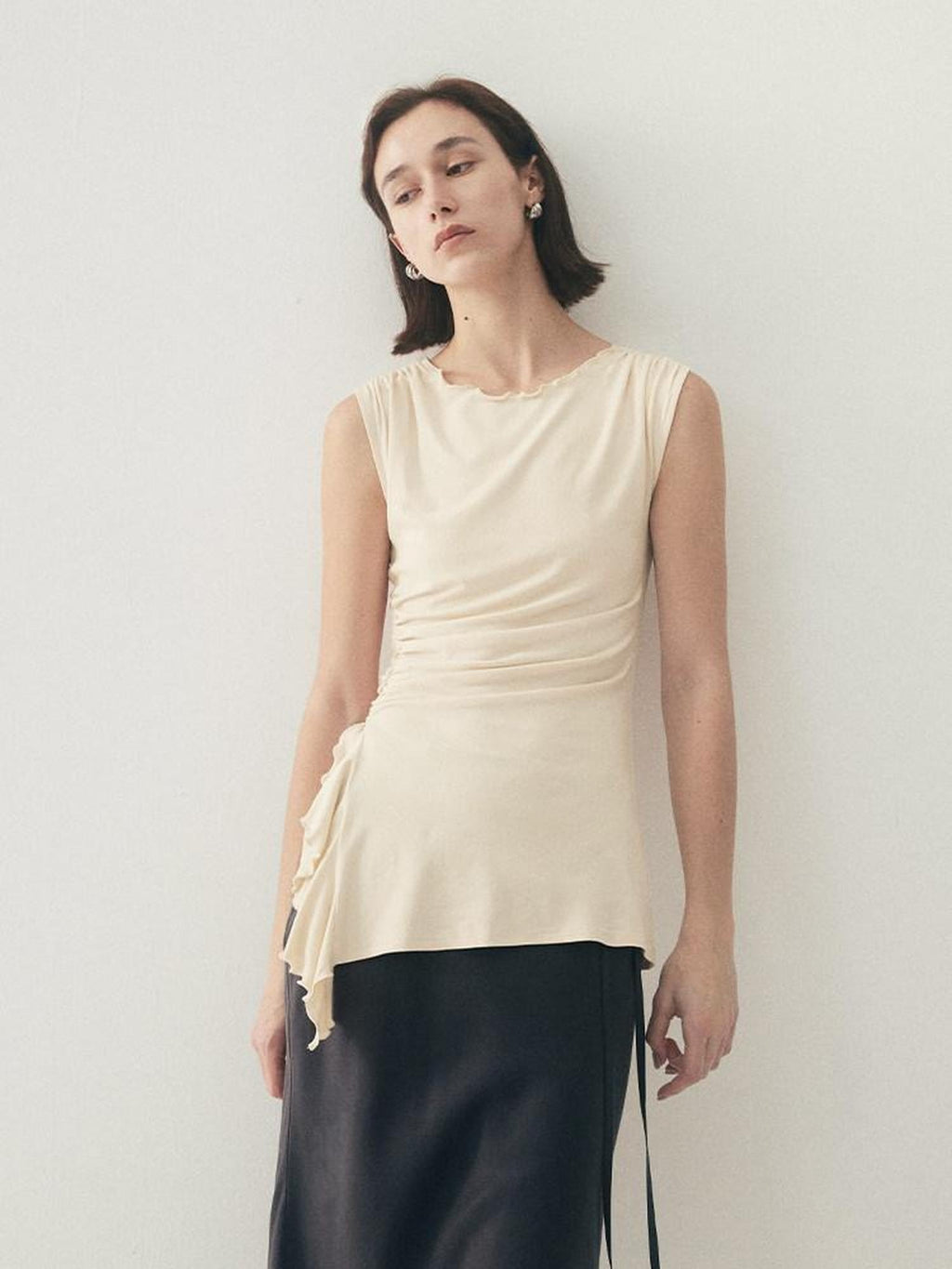 someonesometimes Original Strappy Solid Viscose Stretch Tee Off Shoulder Crop Tops