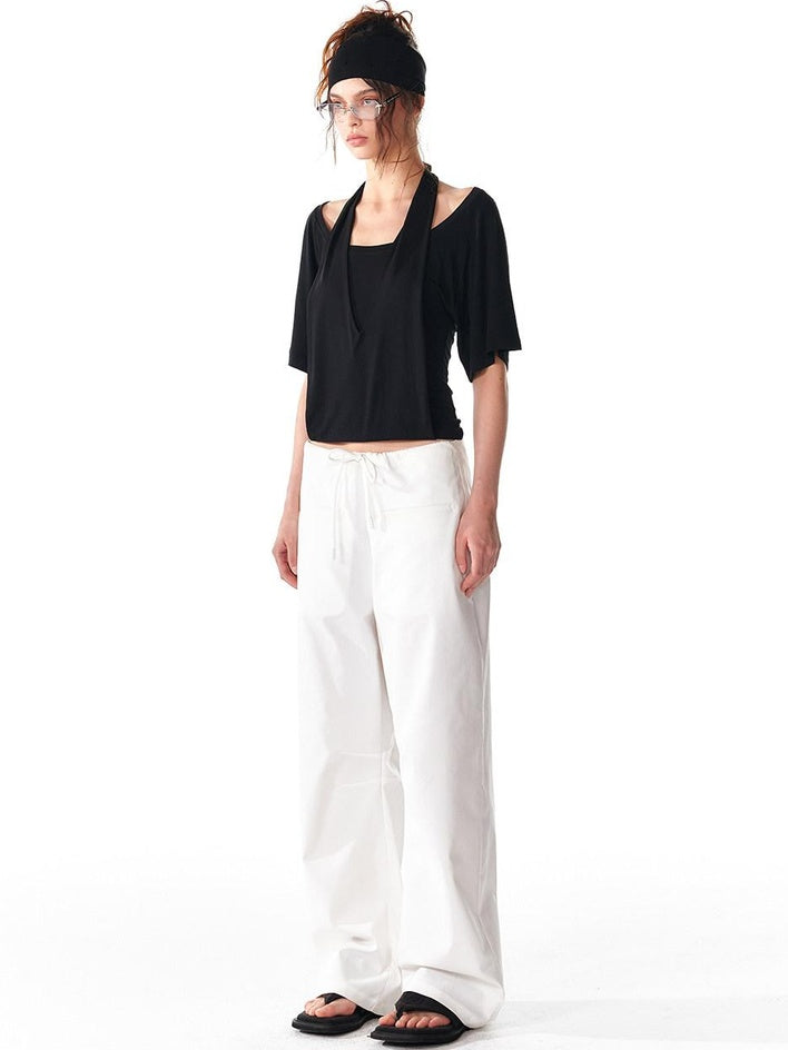 ALINNVSTUDIO Backless Slim Fit Modal Stretch Pullover Short Solid Color Halter Crop Tops