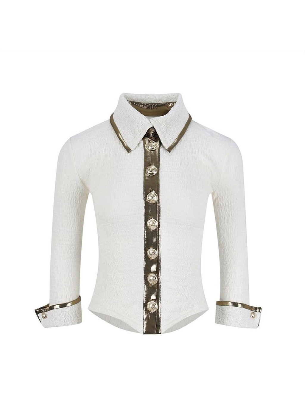 DeleteEx Stretch Cotton Blend Slim Polo Collar Button Long Sleeve Office Blouses