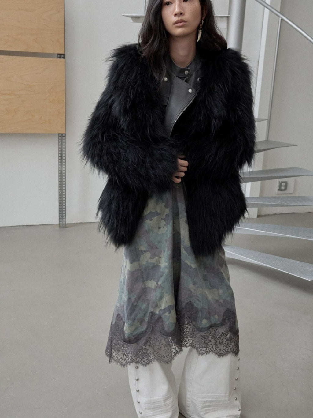 1JINN STUDIO Cozy Woven Cropped Cinched Waist Lapel Long Sleeve Young Women Faux Fur Coats