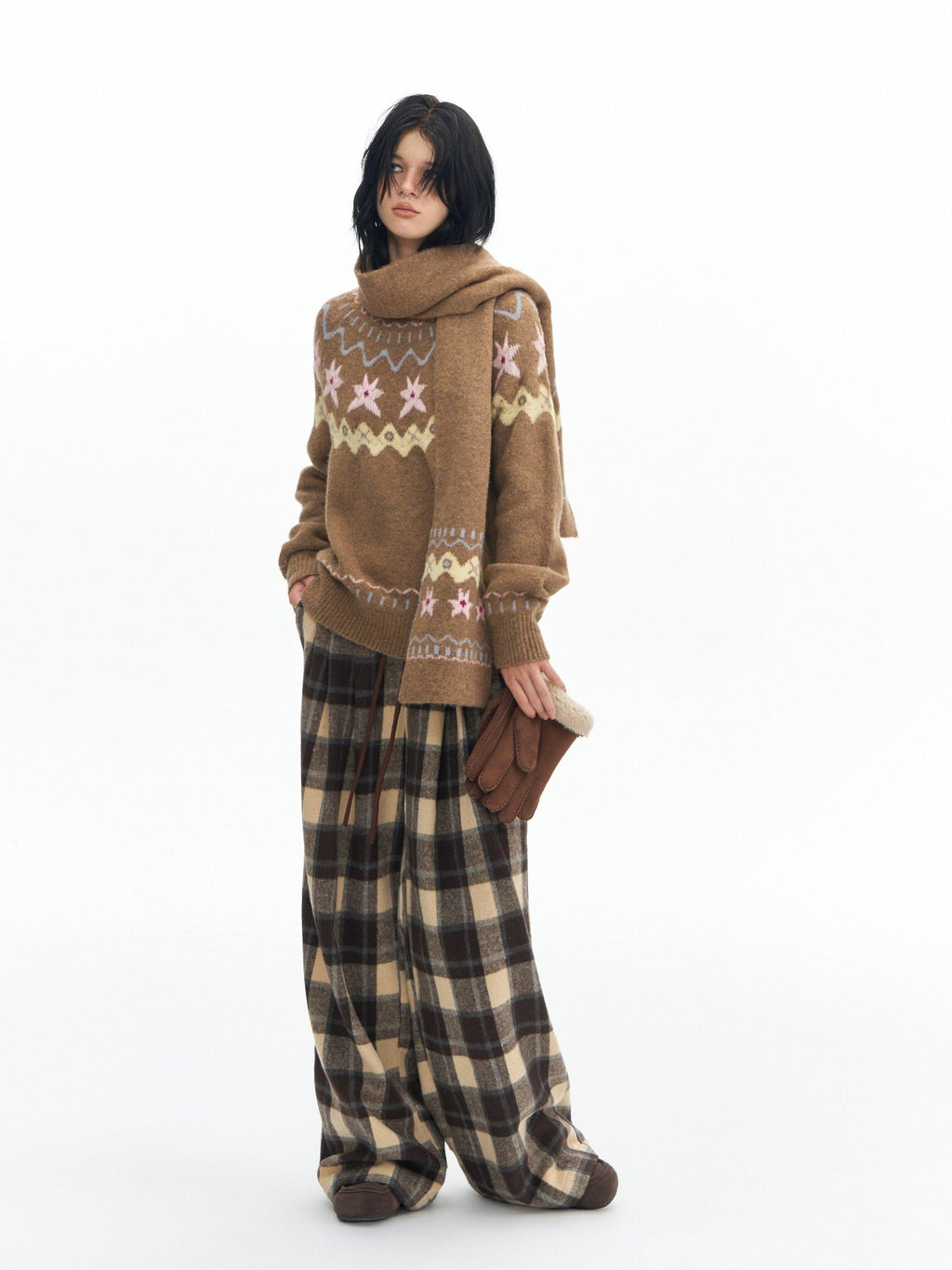 DeleteEx High Waist Vintage Plaid Womens London Polyester Wide Leg Pants