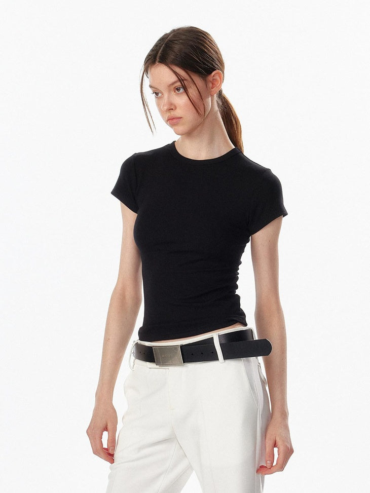 ALINNVSTUDIO Light Cleanfit Slim Crew Neck Short Sleeve Womens Cropped Tee Basic Crop Tops