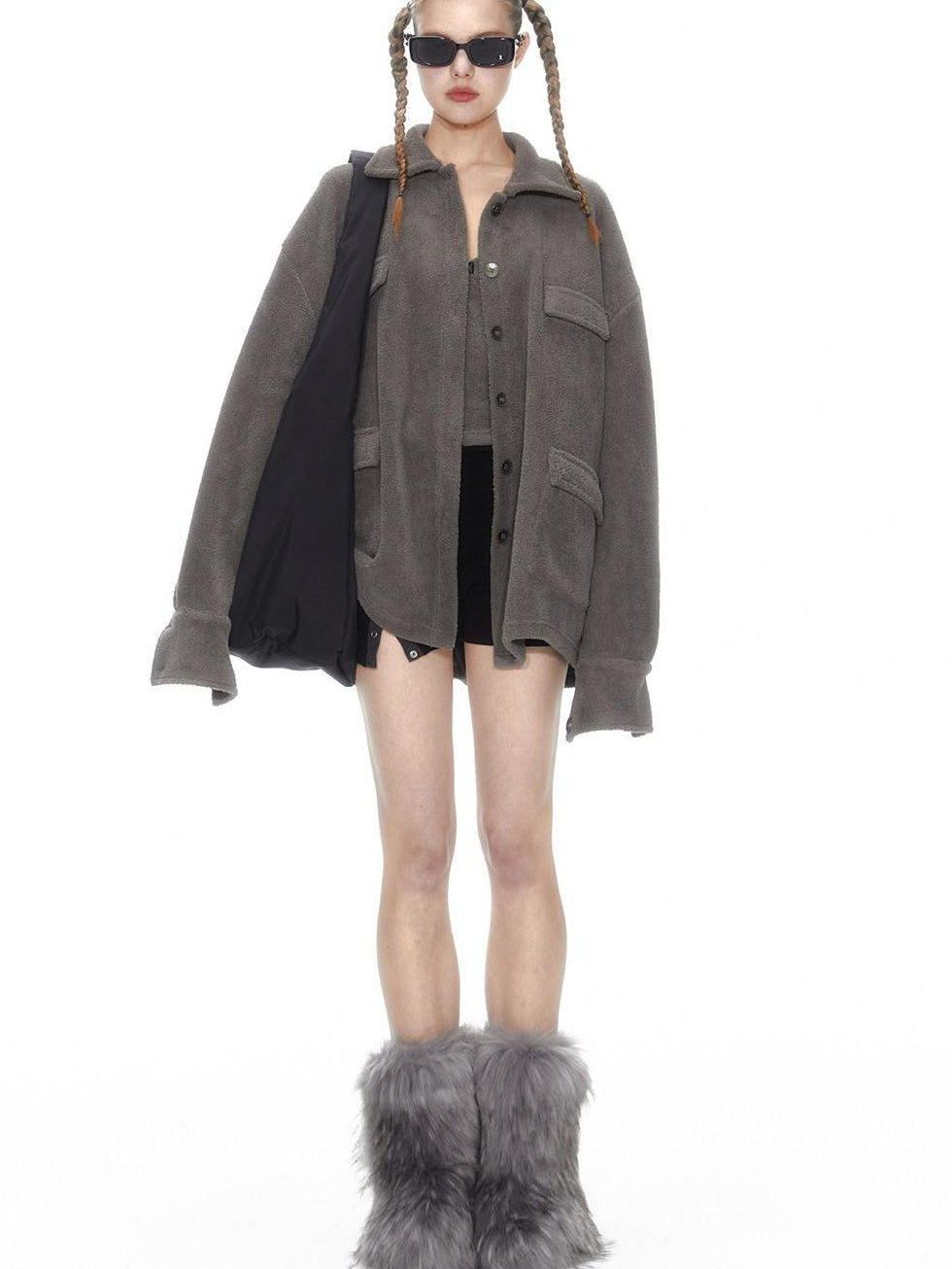 ALINNVSTUDIO Layered Jacket Vest Pants Slim Youth Grey Black Two Tone Top & Pants Sets