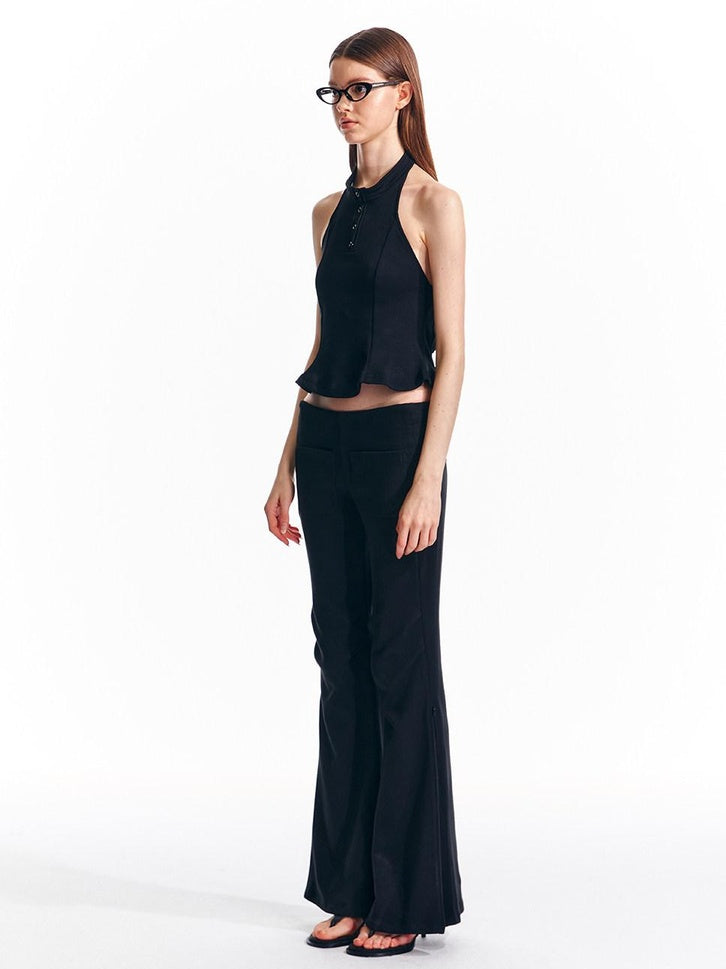 ALINNVSTUDIO Sleek Low Rise Straight To Flare Original Black Gray Flare Hem Flared Pants