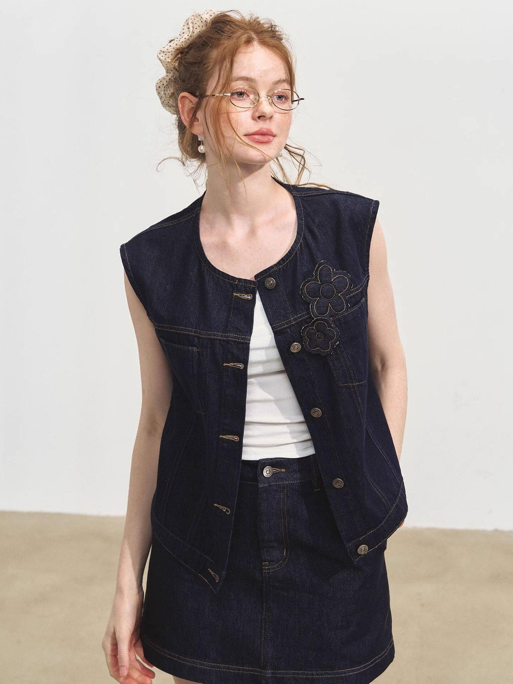 SOMESOWE Soft Cotton Short Sleeve Round Neck Casual Women Denim Lace Top & Skirt Sets