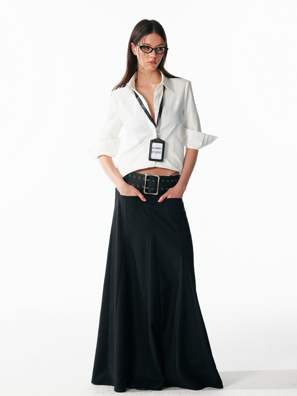 ALINNVSTUDIO Wrinkle Resistant Slim Lapel 3 4 Sleeve Casual Women White Black Plaid Shirts