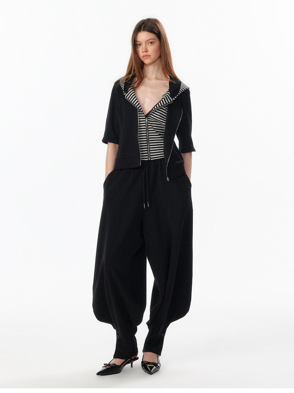 ALINNVSTUDIO Waist Slimming Cropped Zip Patchwork Raglan Hooded Pocket Ribbed Women Hoodie