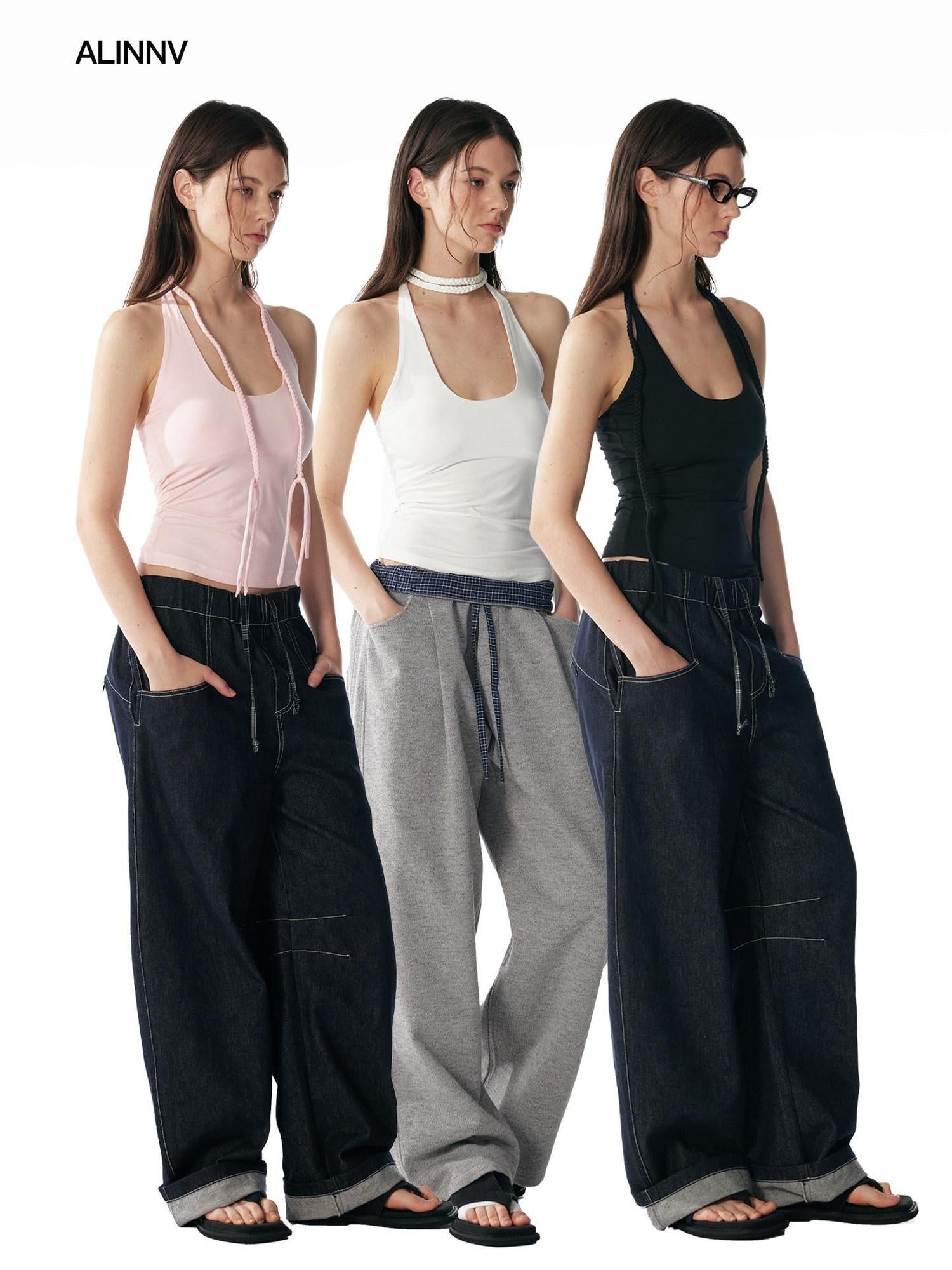 ALINNVSTUDIO Soft Modal Fabric Minimalist Slim Fit U Neck Halter Cropped Women Tank Tops