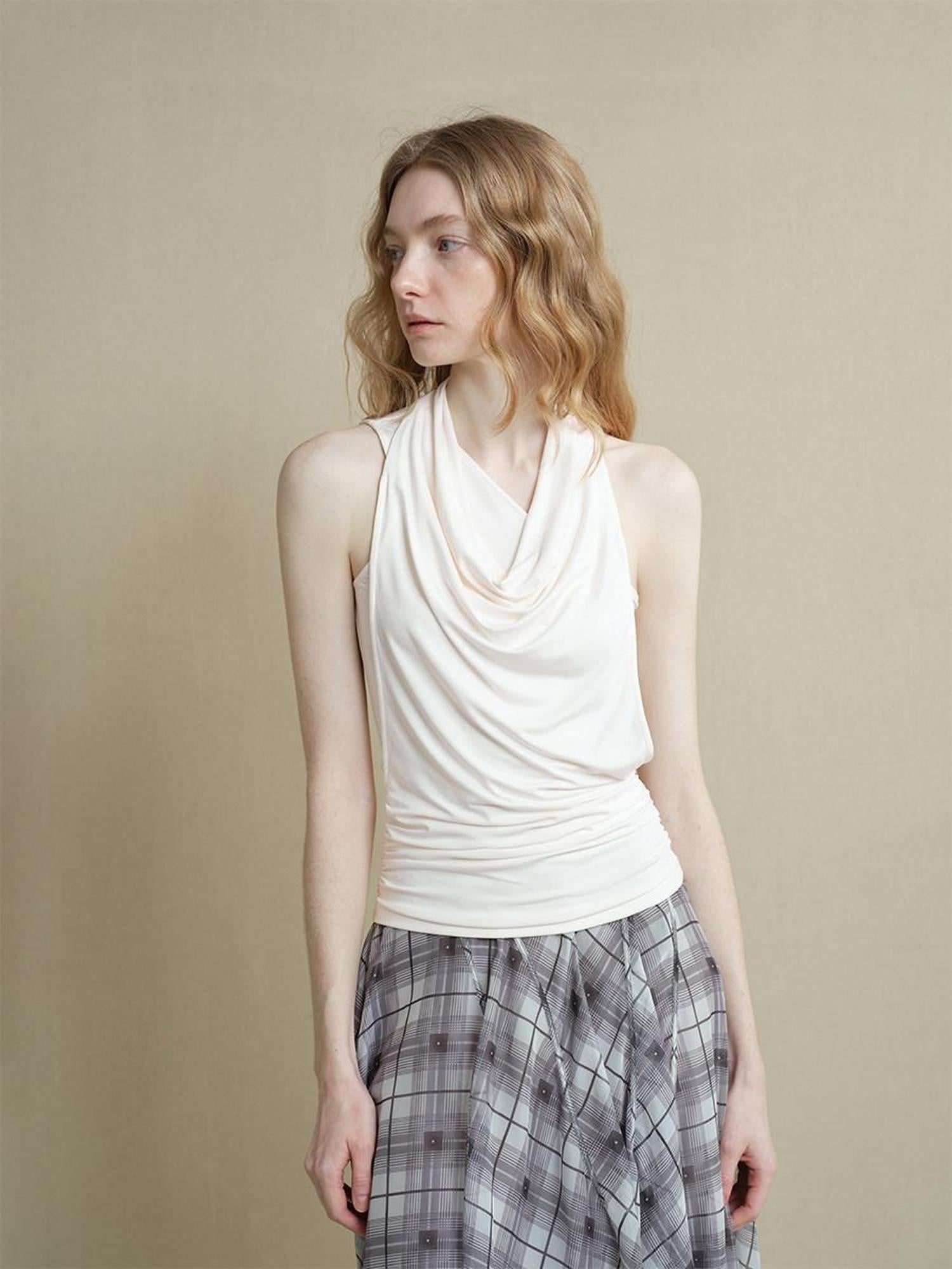 someonesometimes Soft Modal Nylon Spandex Asymmetric Slim Fit Faux Layer Strap Women Tank Tops