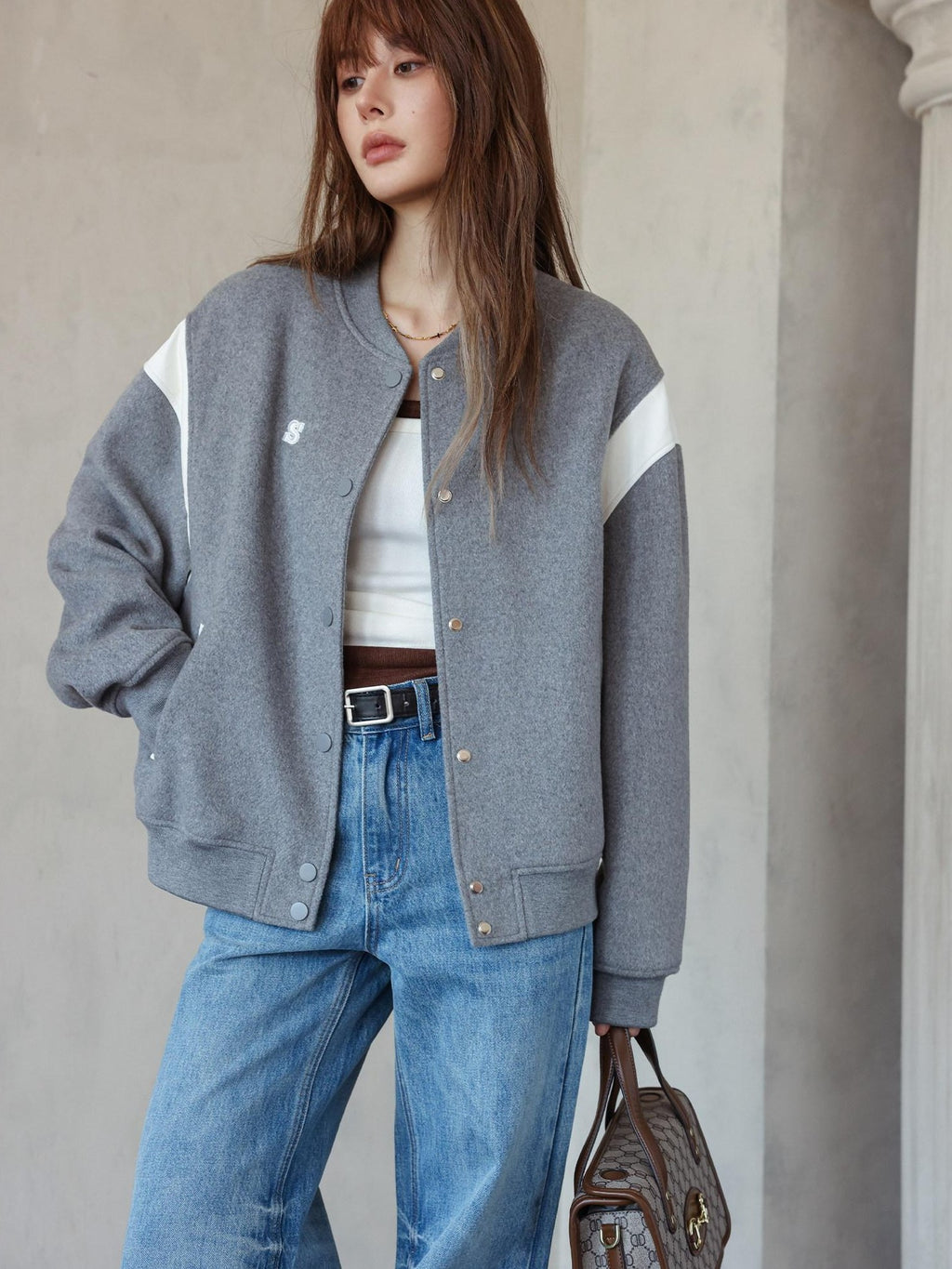 SOMESOWE Smart Commuter Relaxed Turn Down Collar Button Solid Black Gray Bomber Jackets