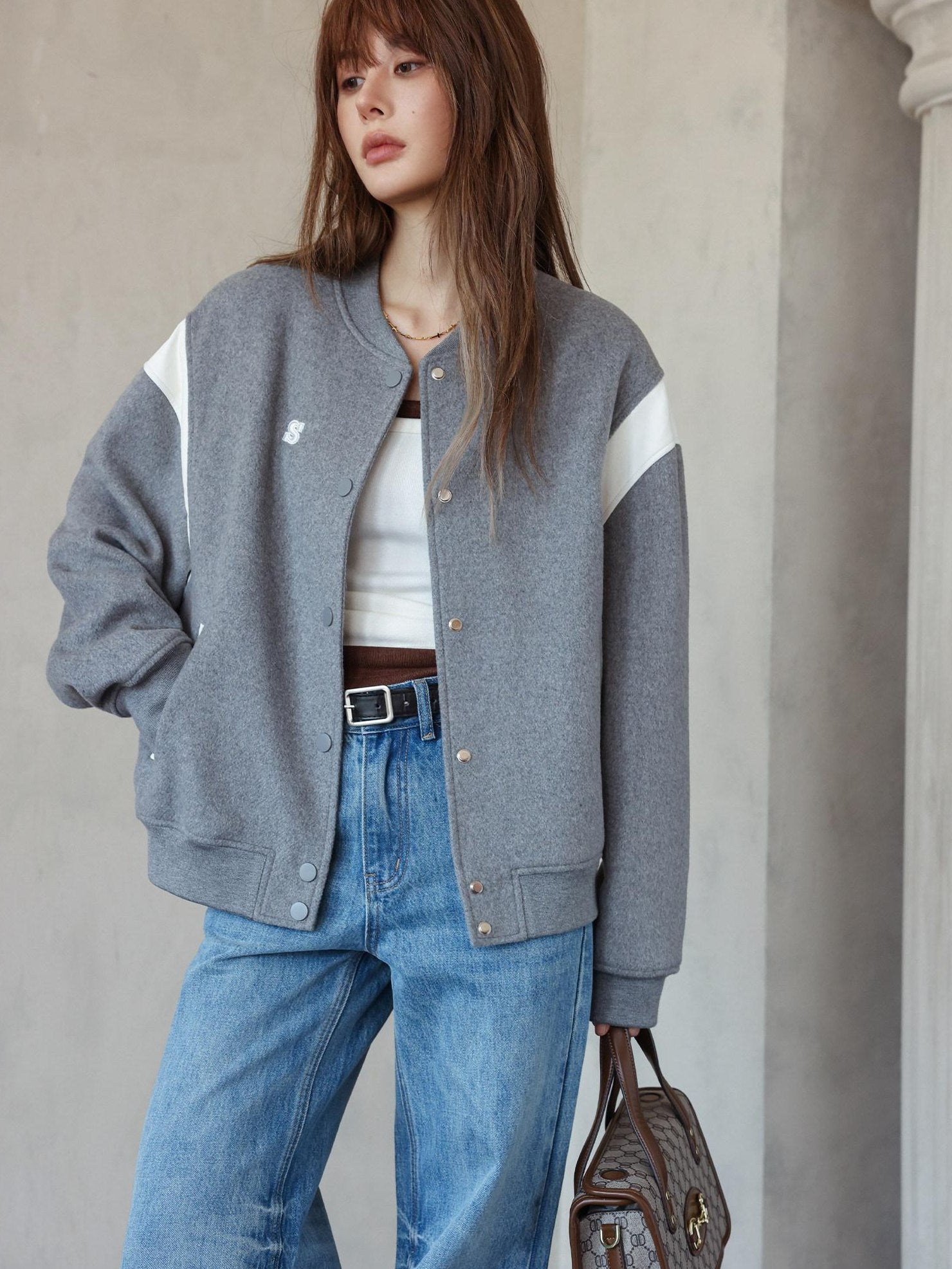 SOMESOWE Smart Commuter Relaxed Turn Down Collar Button Solid Black Gray Bomber Jackets