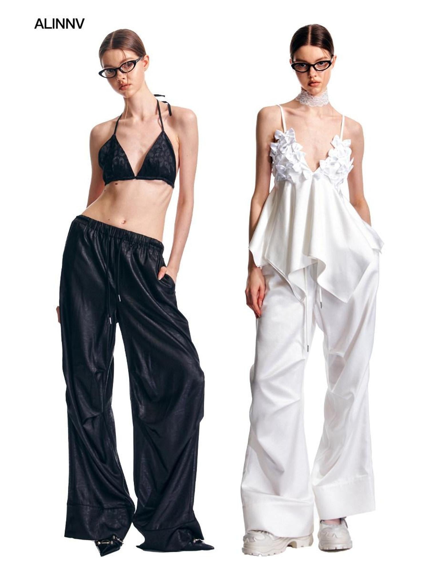 ALINNVSTUDIO Minimalist Original Straight Silhouette Natural Waist Black White Wide Leg Pants