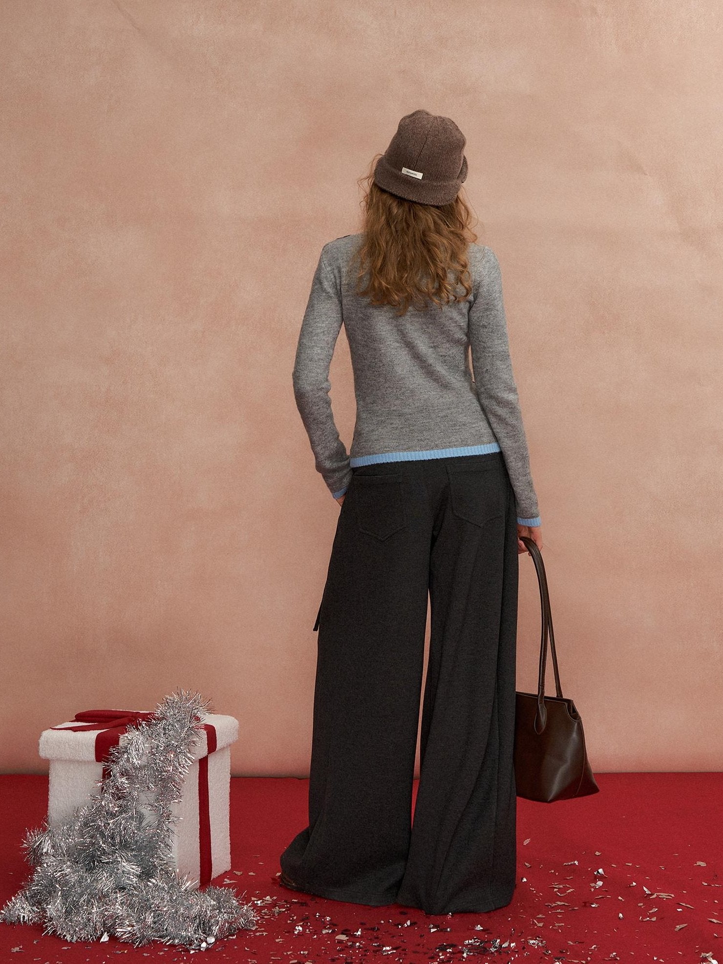 SOMESOWE Pleated Pockets Bow Print Natural Waist Casual Women Wide Leg Pants