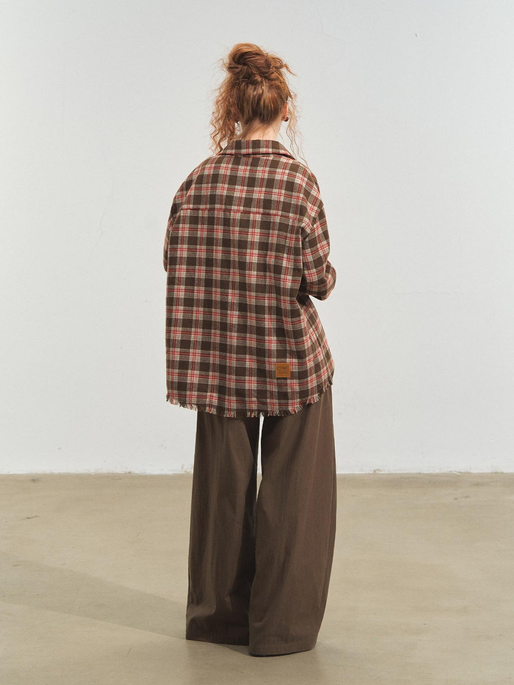 SOMESOWE Original Plaid Pocket Button Natural Waist Cotton Blend Women Wide Leg Pants