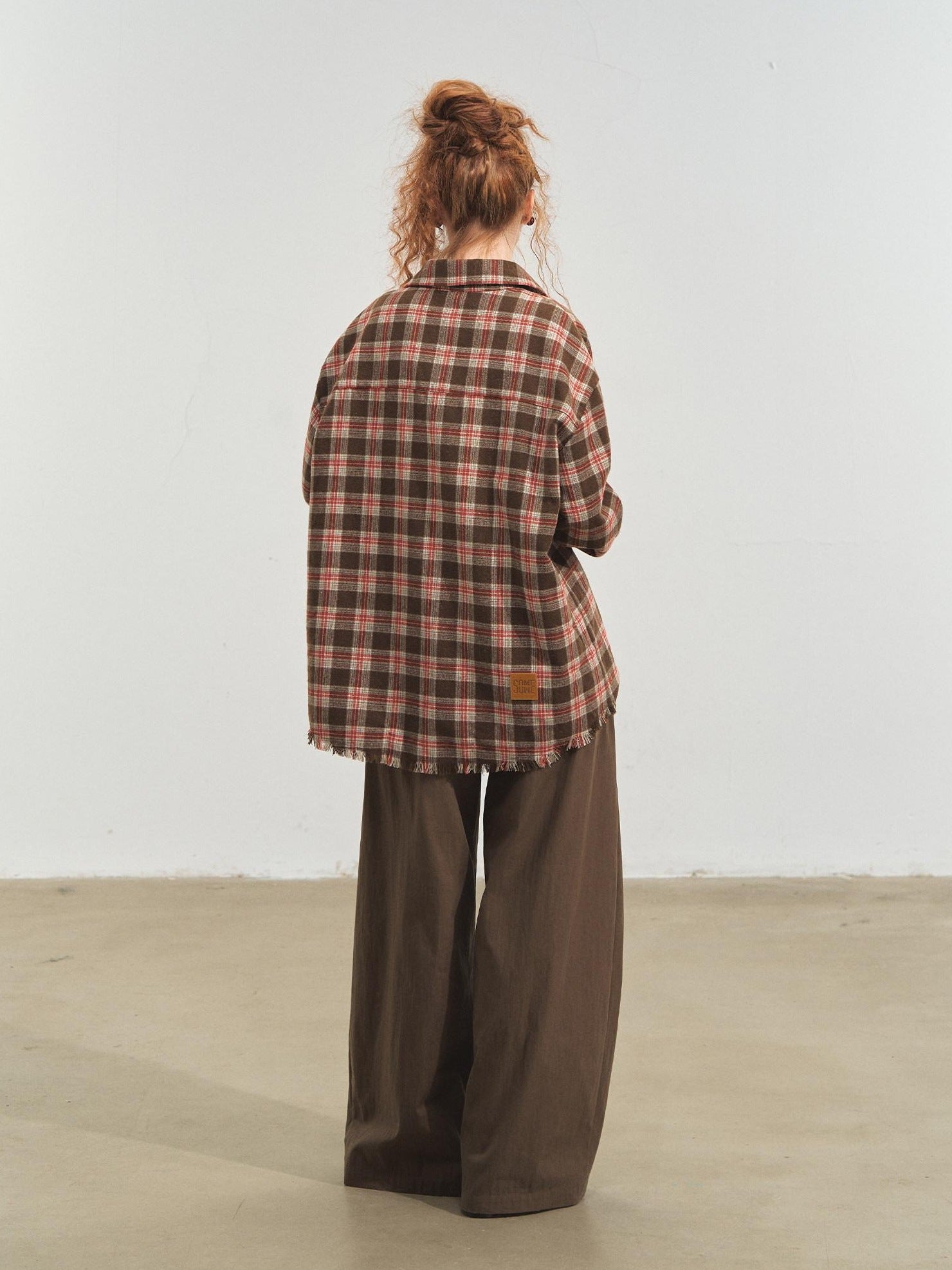SOMESOWE Original Plaid Pocket Button Natural Waist Cotton Blend Women Wide Leg Pants