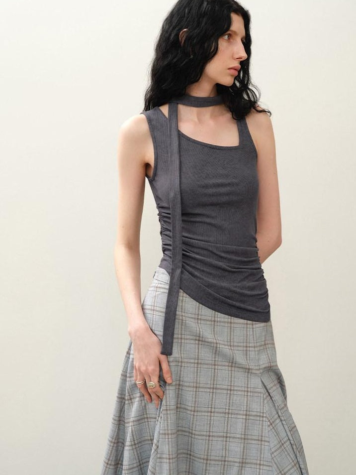 someonesometimes Asymmetric Original Design Slim Fit Viscose Blend Strappy Solid Tank Tops