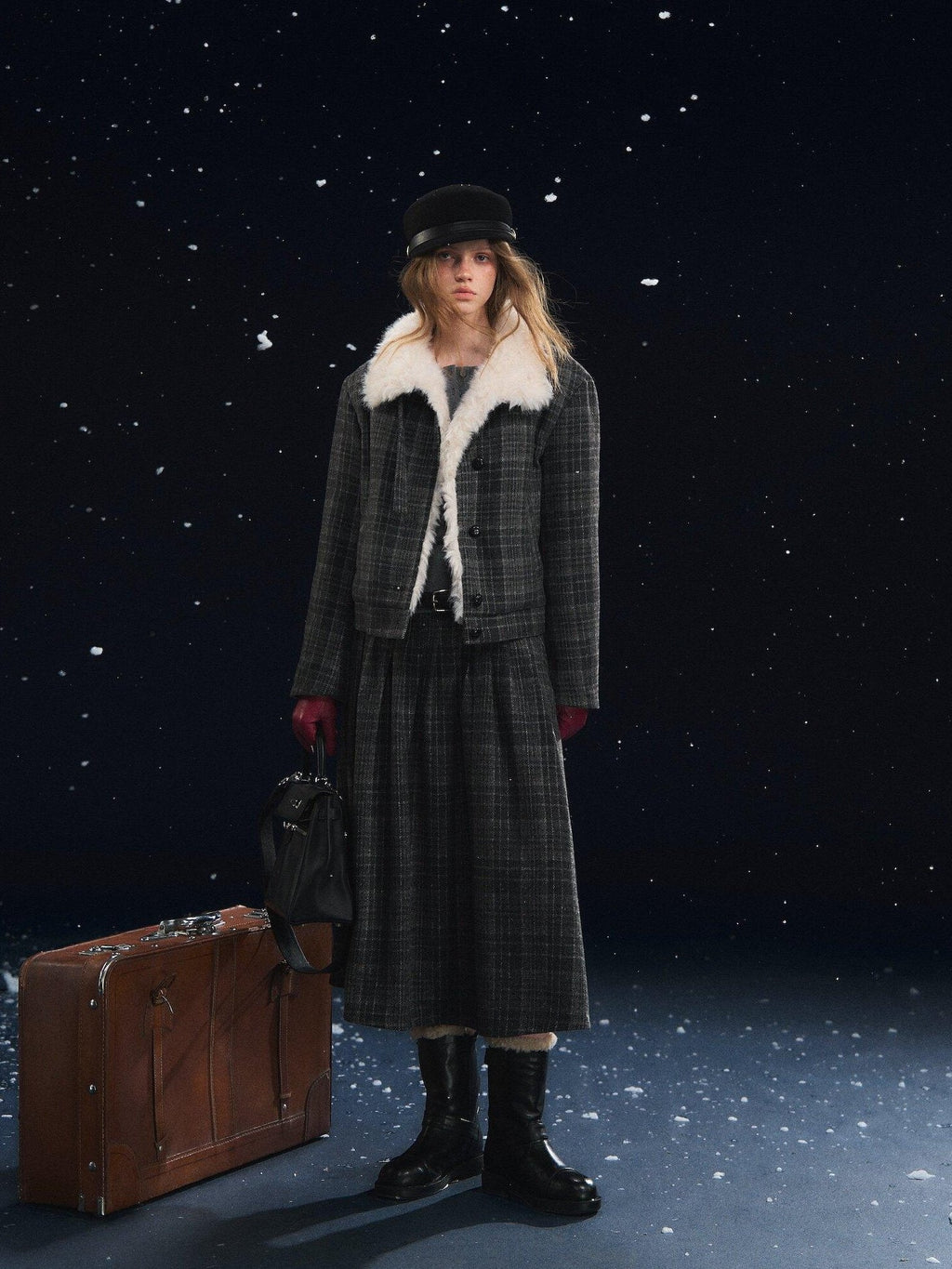 SOMESOWE Plaid Patchwork Oversized Jacket Loose Button Front Women Top & Skirt Sets