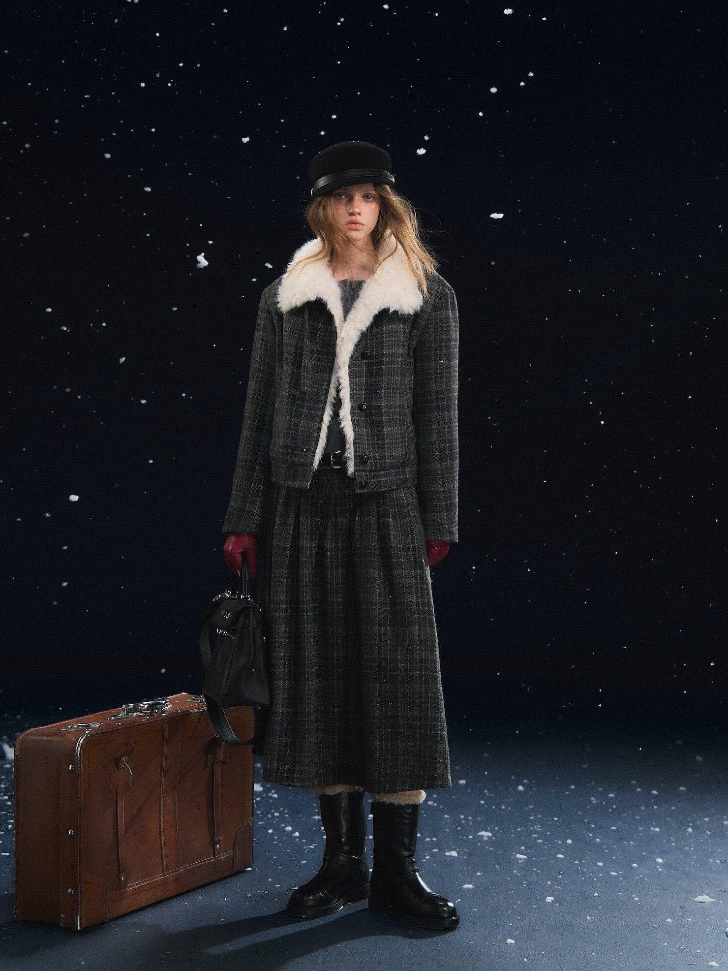 SOMESOWE Plaid Patchwork Oversized Jacket Loose Button Front Women Top & Skirt Sets