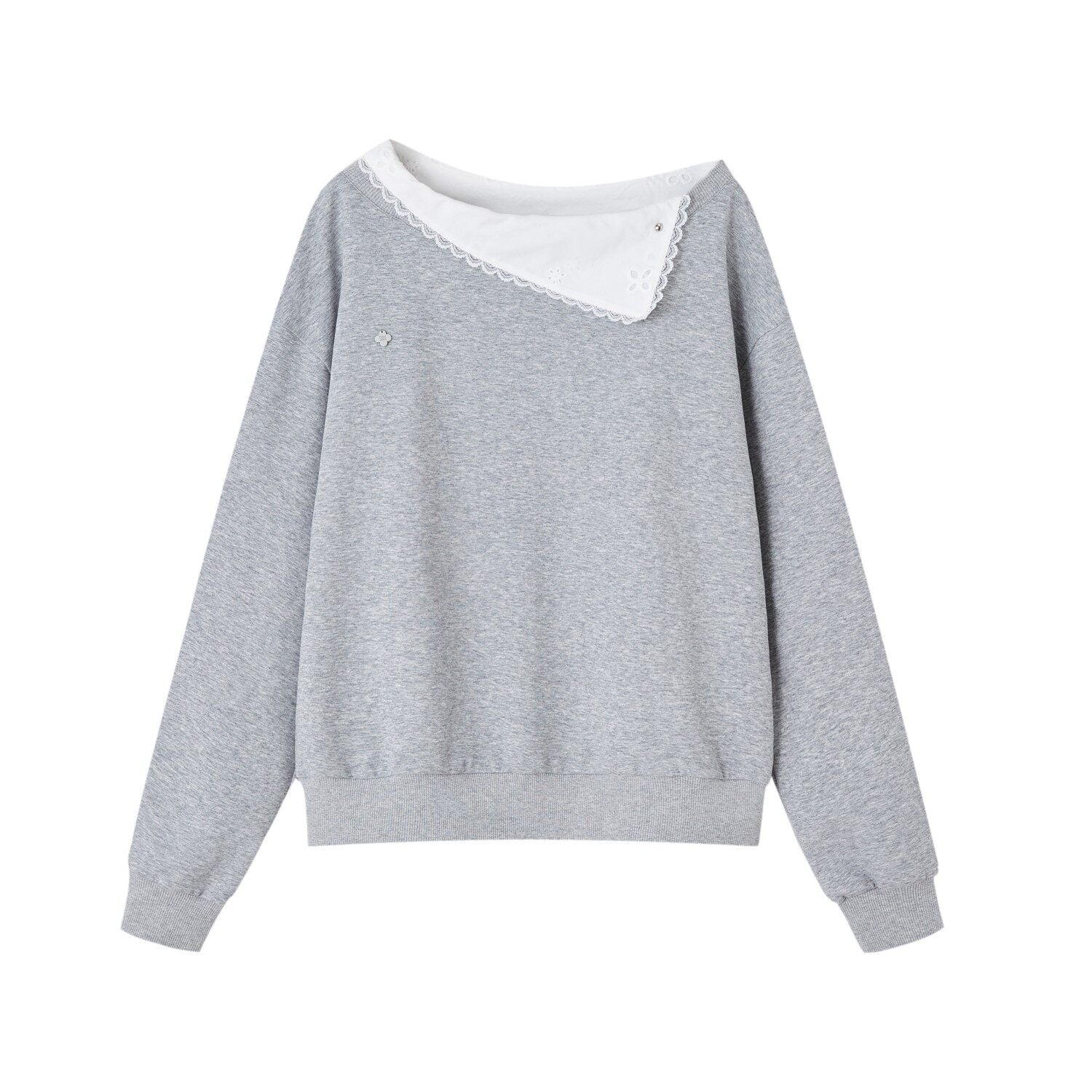 SOMESOWE_Patchwork_Cropped_Oversized_Collared_Sweatshirt_Heather_Grey_Top_&_Pants_Sets_MISSTT
