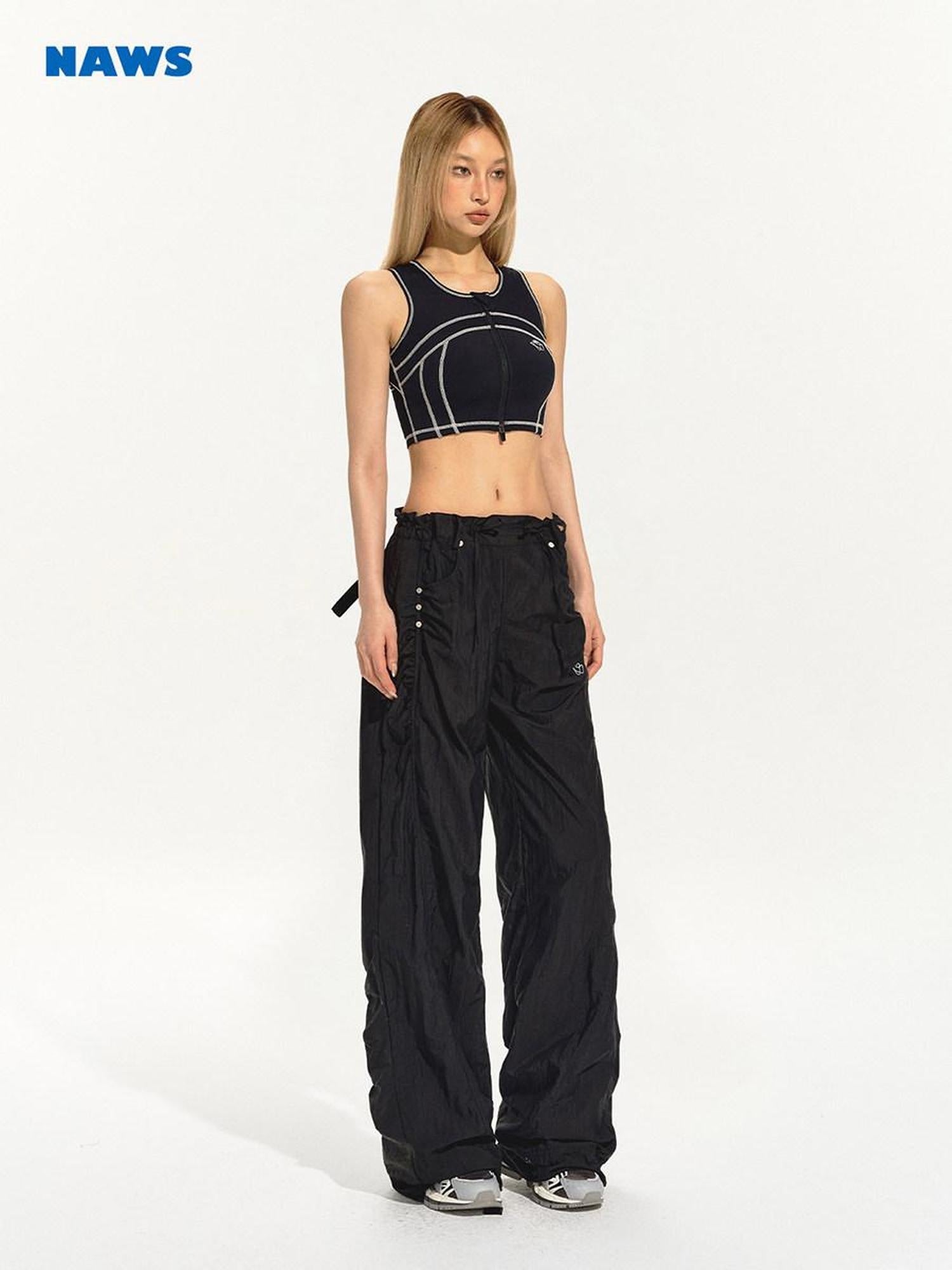NAWSNOTAWEAR Lightweight Nylon Pleated Low Rise Commuter Unisex Wide Leg Pants
