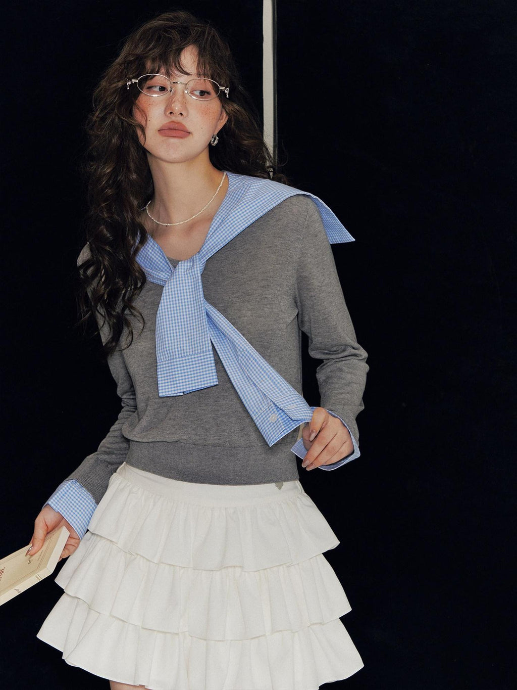 SOMESOWE Lyocell V-neck Colorblock Patchwork Loose Casual Women Long Sleeve T-Shirts