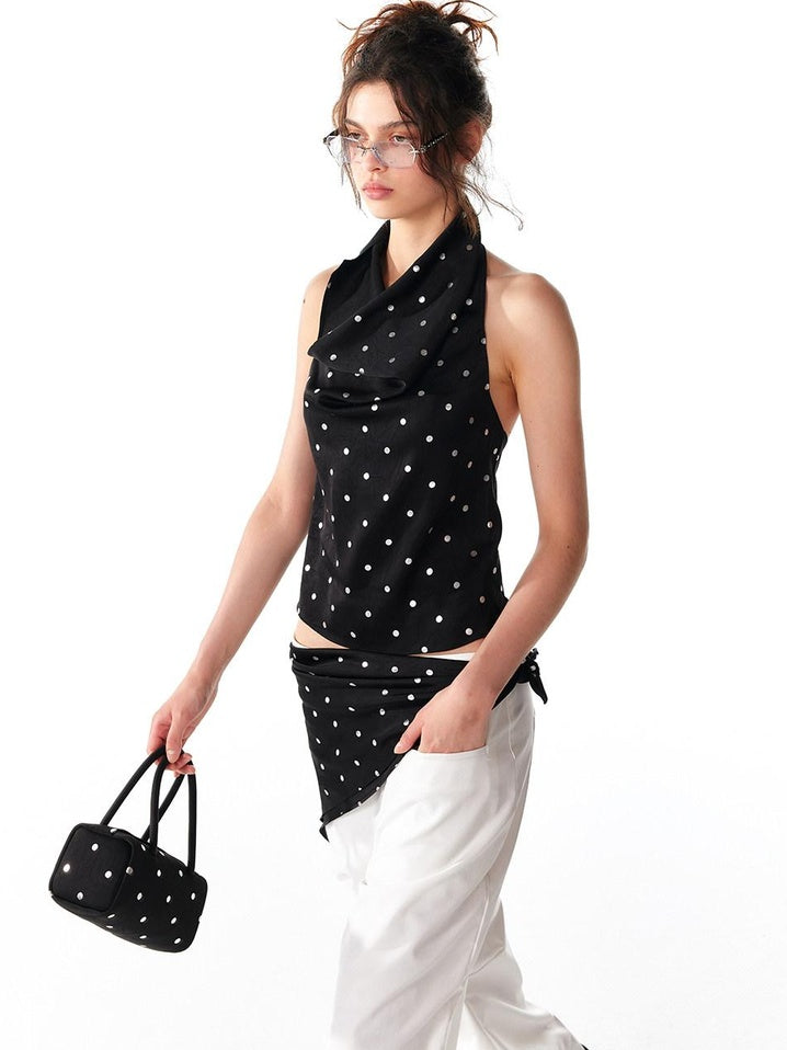 ALINNVSTUDIO Silver Polka Dot Mini Structured British Style Small Square Single Strap Bags