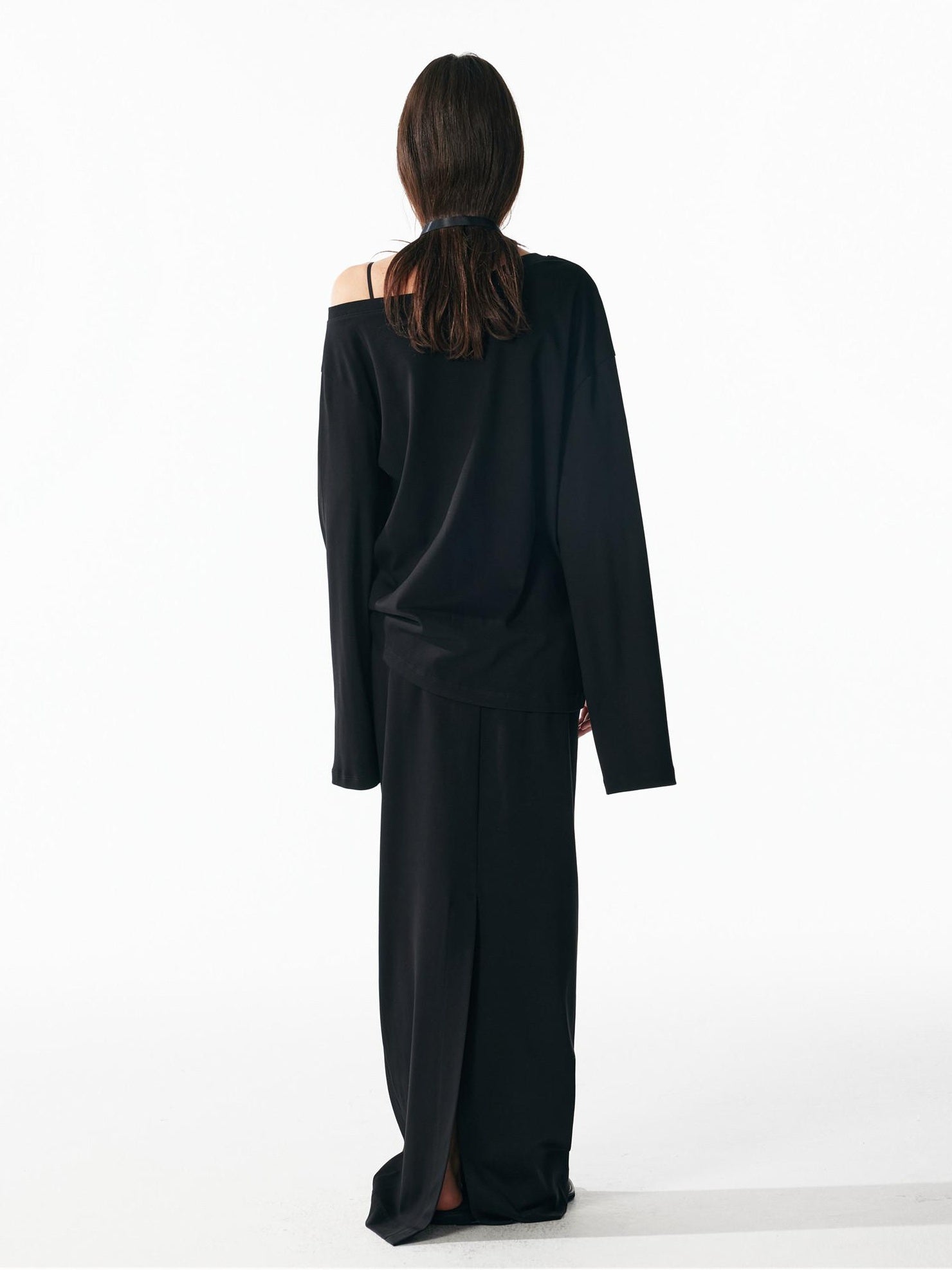 ALINNVSTUDIO Vintage Asymmetric Off Shoulder Loose Cotton Women Black Top & Skirt Sets