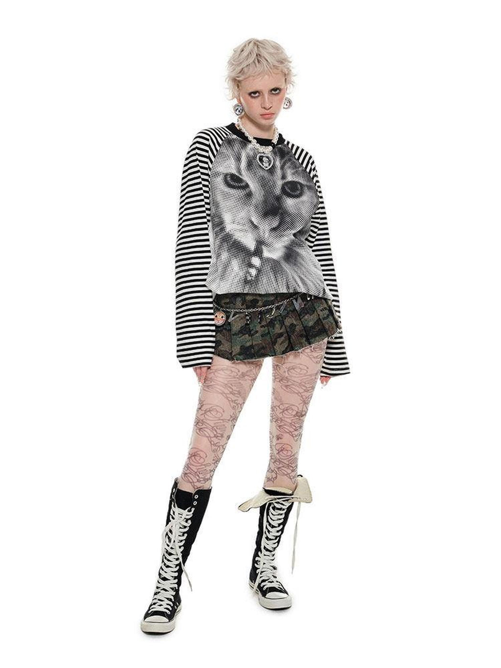 1JINN STUDIO Low Waist Pleated A Line Patchwork Camo Streetwear Women Mini Skirts