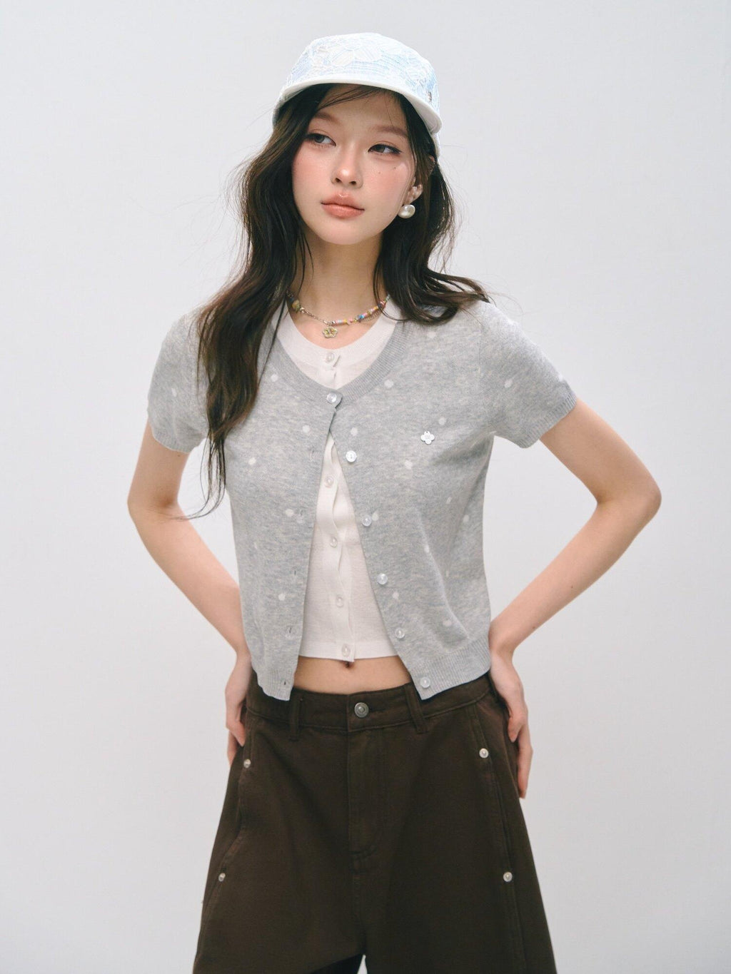 SOMESOWE Polka Dot Knitted Casual Short Sleeve Two Piece Women T Shirt Basic Crop Tops