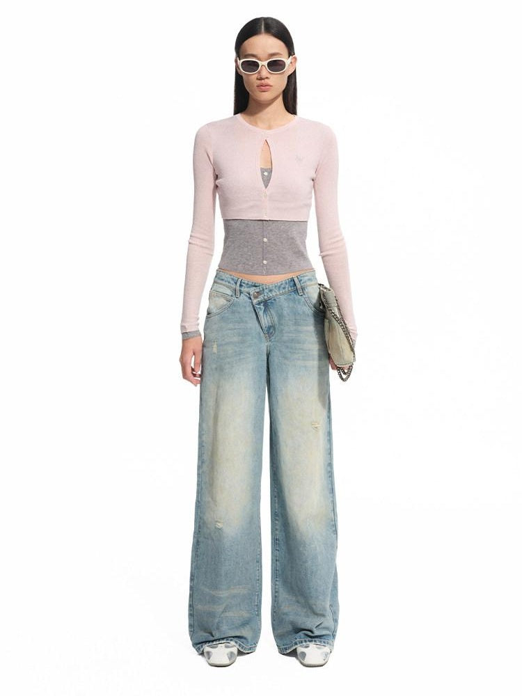 NAWSNOTAWEAR Soft Wool Blend Slim Fit Colorblock Faux Two Piece Pullover Women Sweaters
