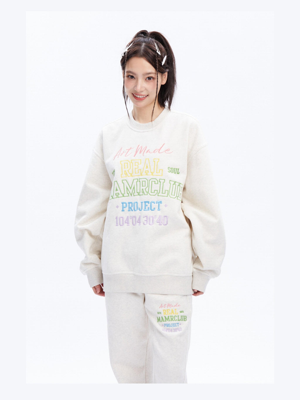 DeleteEx Embroidered Loose Fit Cotton Blend Crew Neck Women Grey Black Top & Pants Sets
