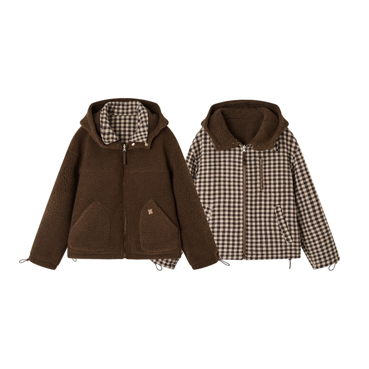 SOMESOWE_Reversible_Plaid_Loose_Fit_Short_Button_Women_Brown_Polyester_Jackets_MISSTT