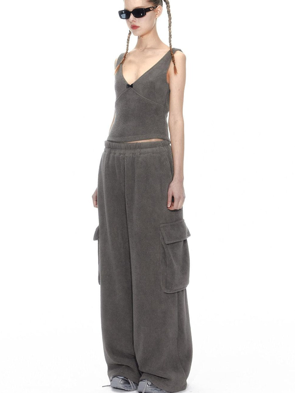 ALINNVSTUDIO Layered Jacket Vest Pants Slim Youth Grey Black Two Tone Top & Pants Sets