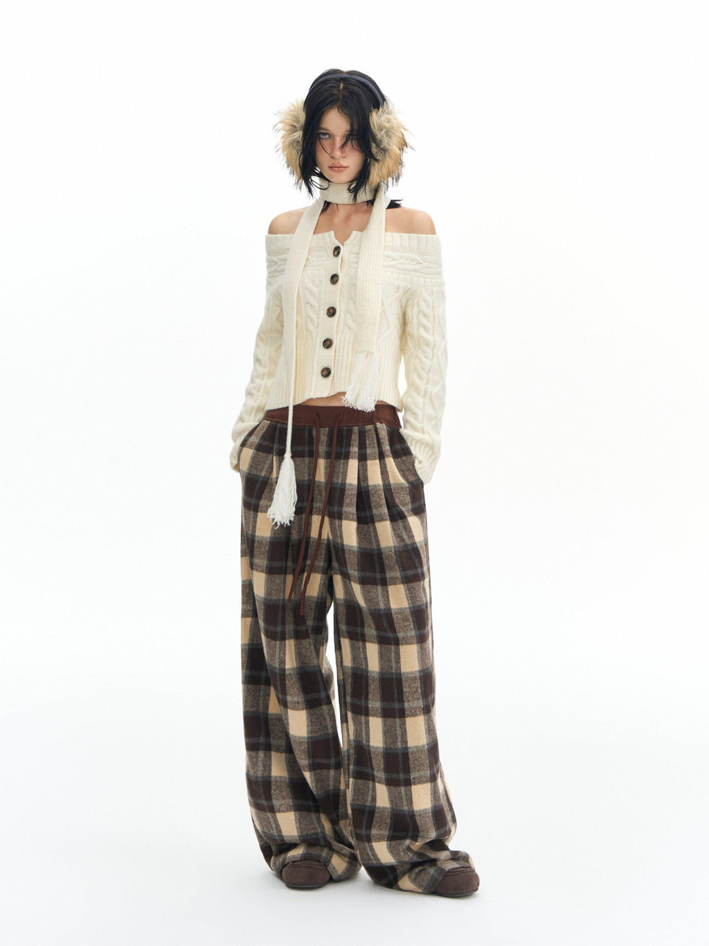 DeleteEx High Waist Vintage Plaid Womens London Polyester Wide Leg Pants