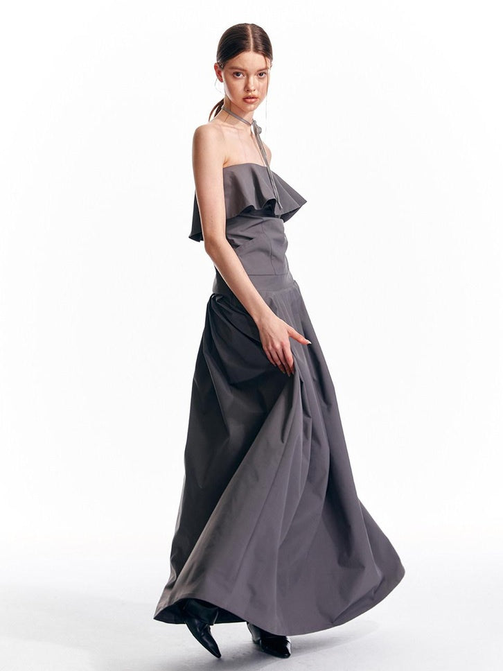 ALINNVSTUDIO Sexy Bandeau Cinched Waist Sleek Black And Grey Women Party Maxi Dresses