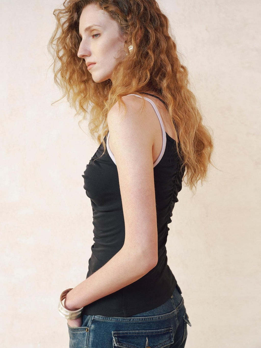 someonesometimes Ruching Slim Fit Asymmetric One Shoulder Modal Serene Blue Camisoles