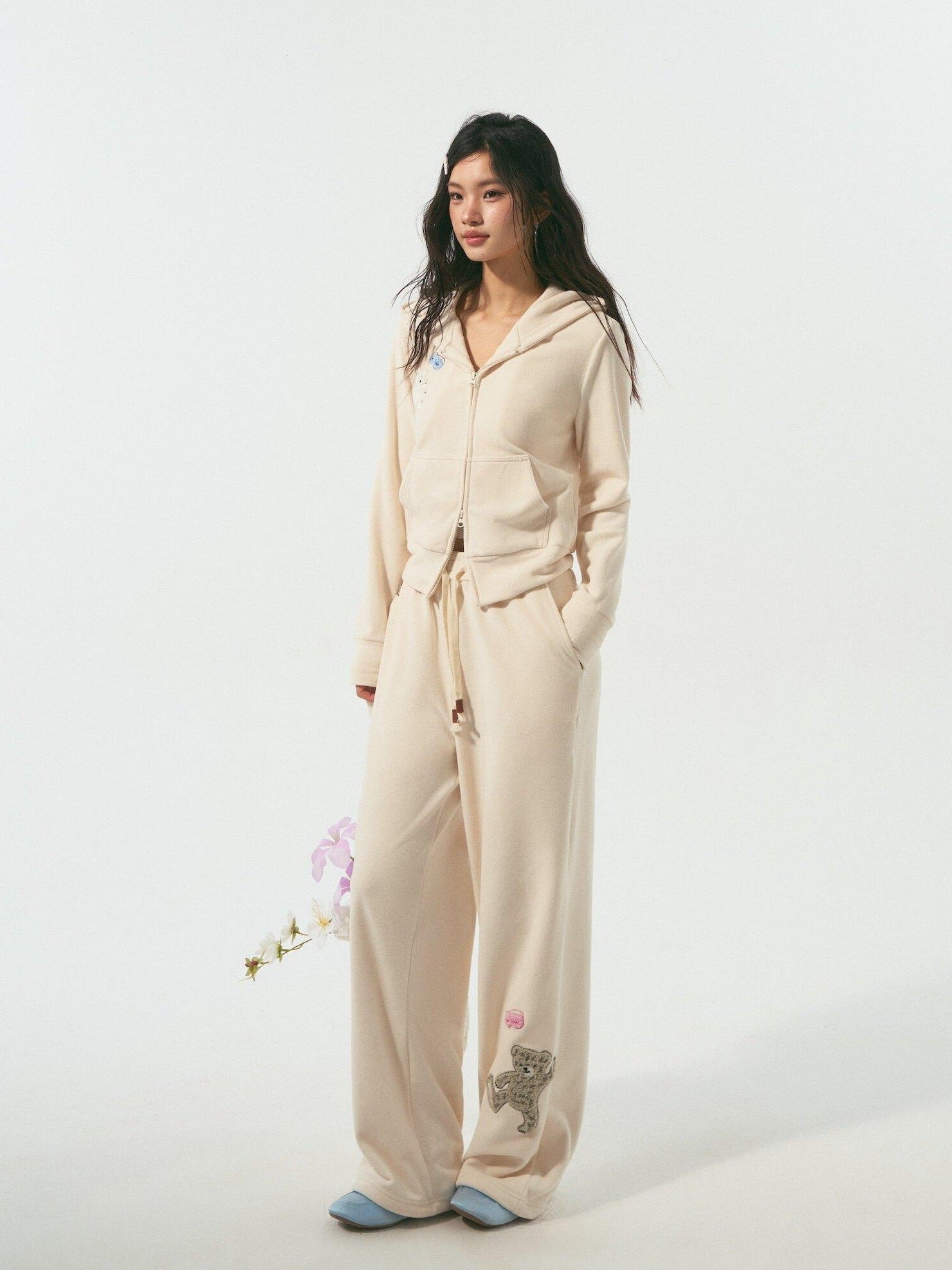 SOMESOWE Cozy Patchwork Loose Fit Casual Women Two Piece Set Goodnight Bear Sweatpants