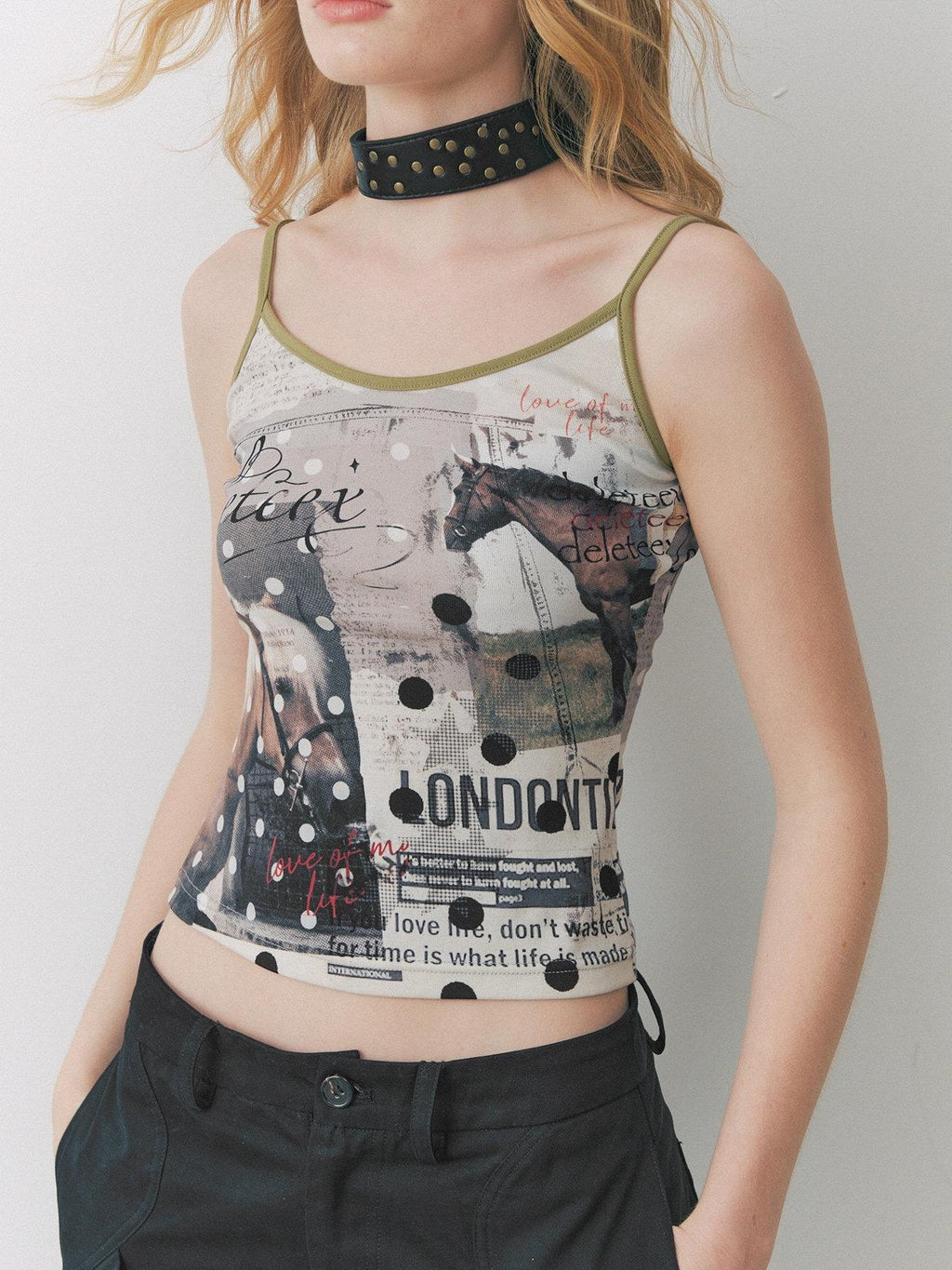 DeleteEx Polka Dot Slim Fit Round Neck Layering Top For Women Printed Camisoles
