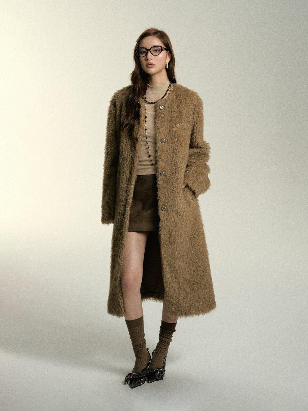 SOMESOWE Versatile Button Front Lapel Relaxed Fit Commuter Solid Khaki Long Coats