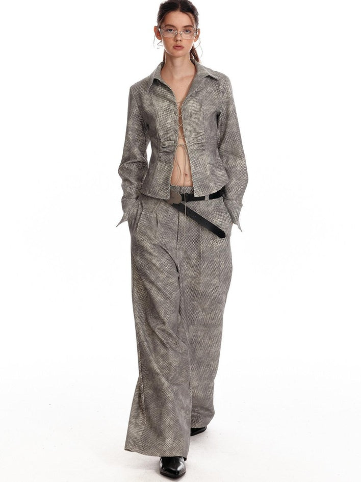 ALINNVSTUDIO Button Down Collar Long Sleeve Tailored Long Pants Youth Top & Pants Sets