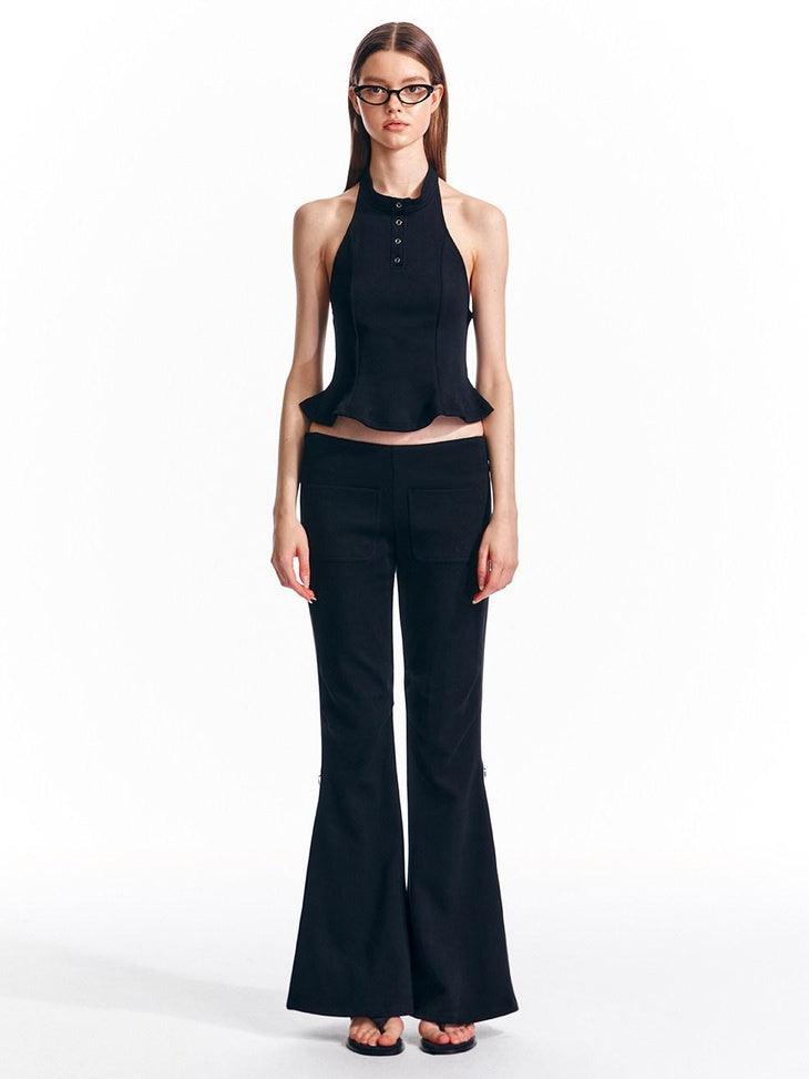 ALINNVSTUDIO Sleek Low Rise Straight To Flare Original Black Gray Flare Hem Flared Pants