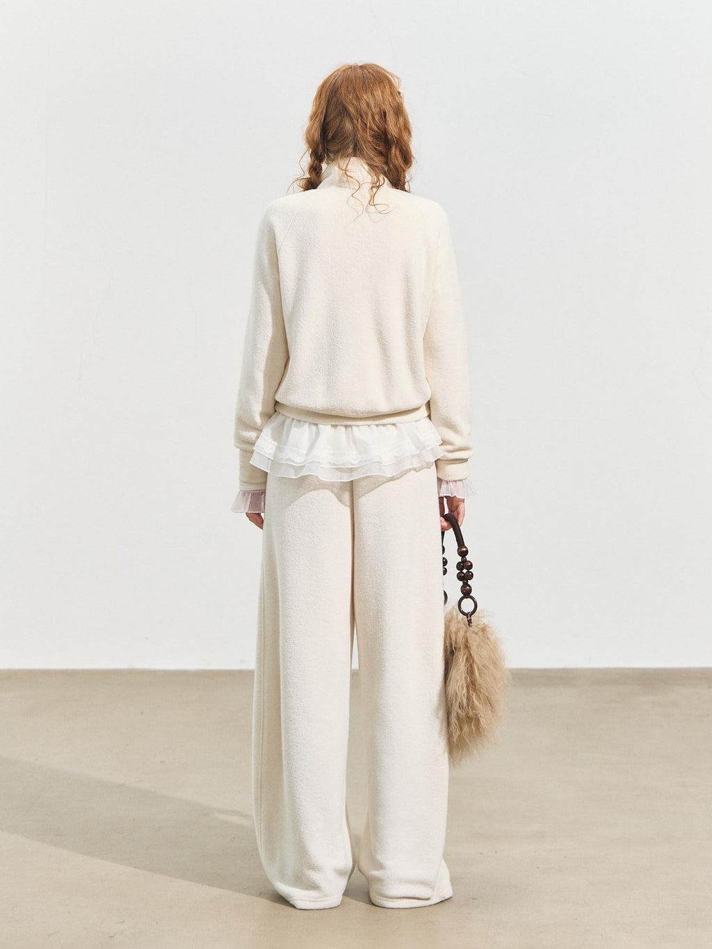 SOMESOWE Cropped Stand Collar Sweatshirt Loose Sexy Women Cream Pants Top & Pants Sets